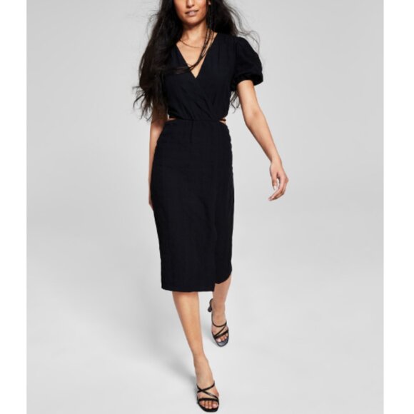 And Now This Size L Black Cut Out Elegant Textured Midi Dress Date Night Neutral - Picture 1 of 11